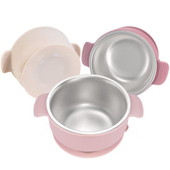 Bella's Friends suction bowl with stainless steel core and silicone grip for mess-free meals.