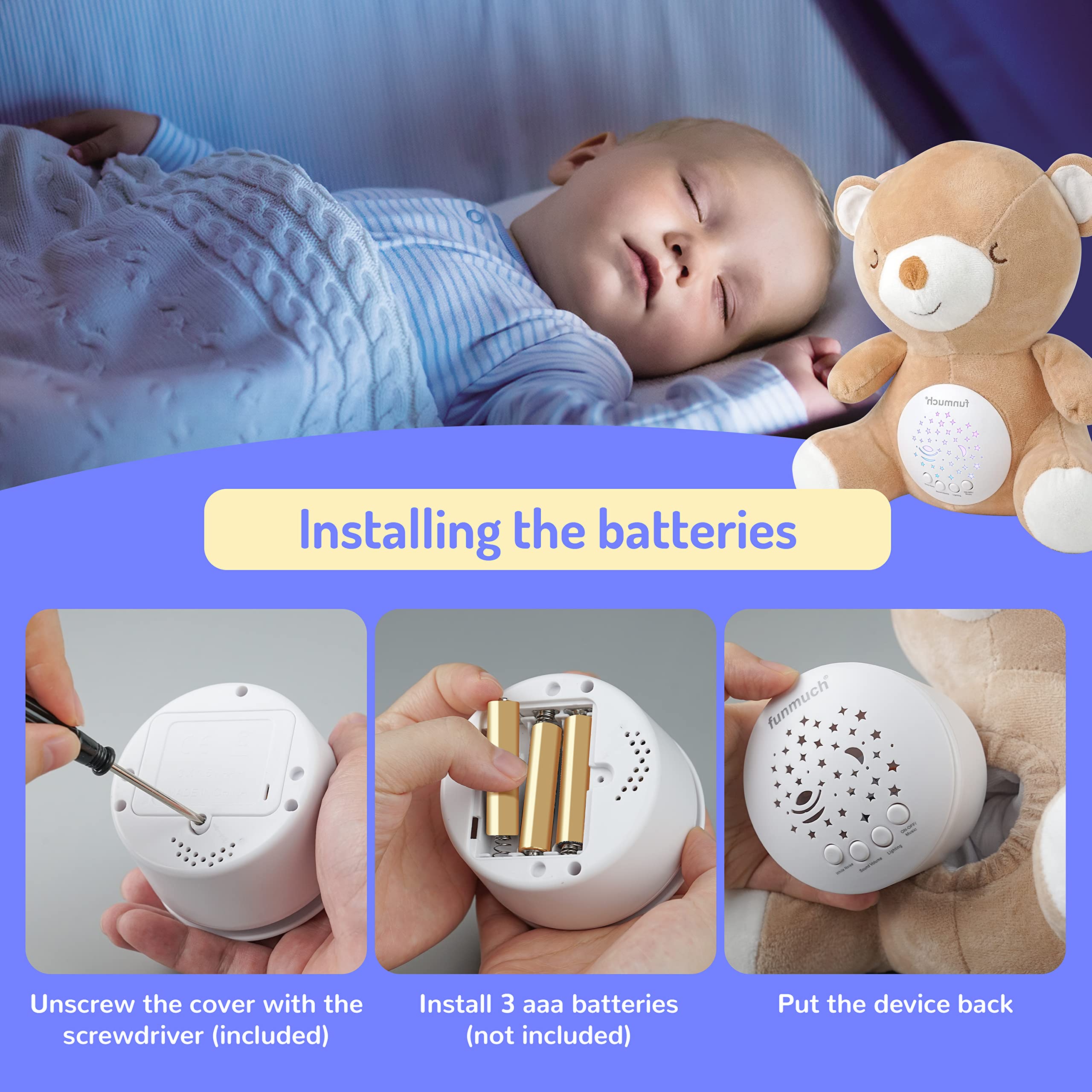 BELLOCHIDDO teddy-bear-soother-star-projection projects calming stars.