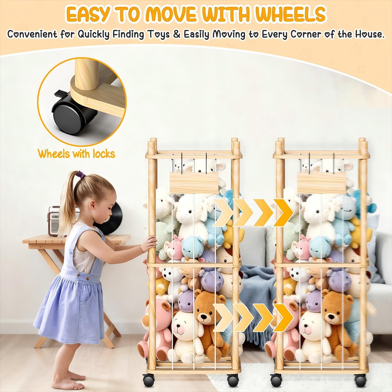 Belveora large-capacity vertical wood-frame fits dozens of plushies.