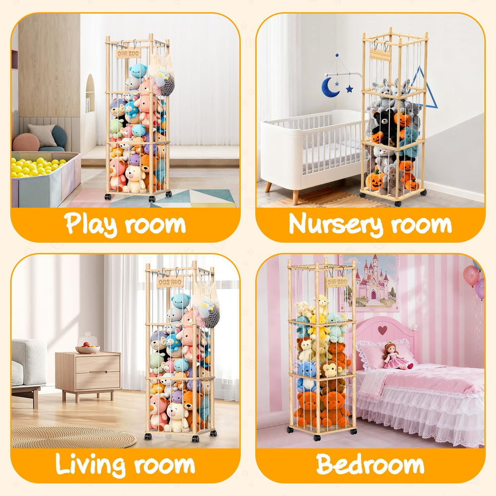 Belveora multi-purpose-toy-storage-system optimizes vertical space in nursery, playroom, or bedroom.