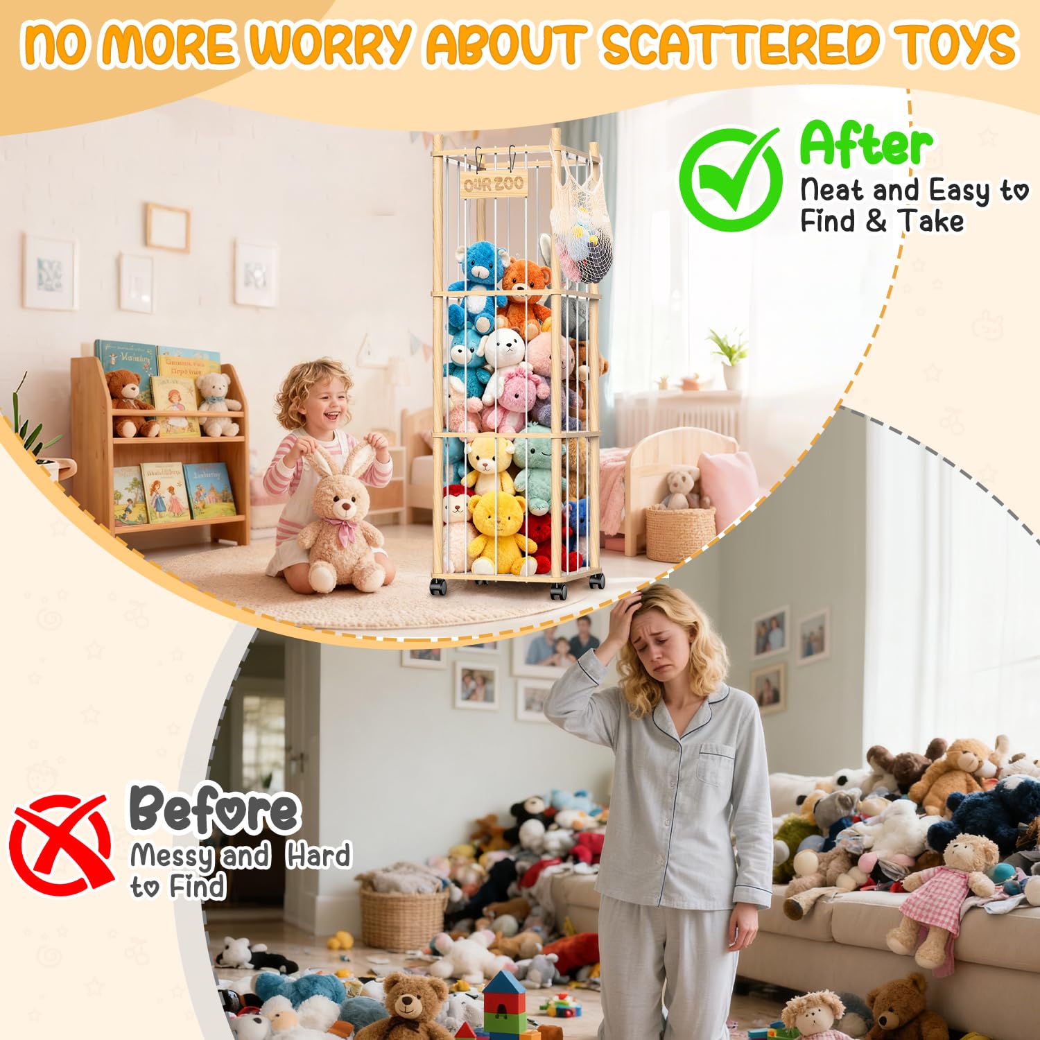 Belveora open-grid-design facilitates quick toy selection and tidy display.