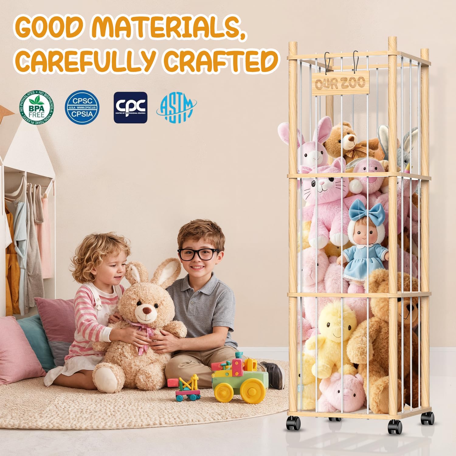 Belveora plushies-storage-on-wheels enables easy cleaning and reorganization.