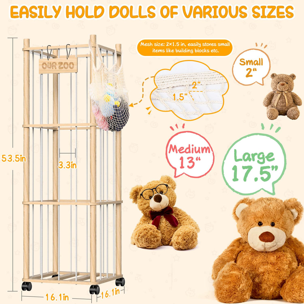 Belveora wooden-plushies-organizer large-capacity saves floor space and corrals toys of all sizes.