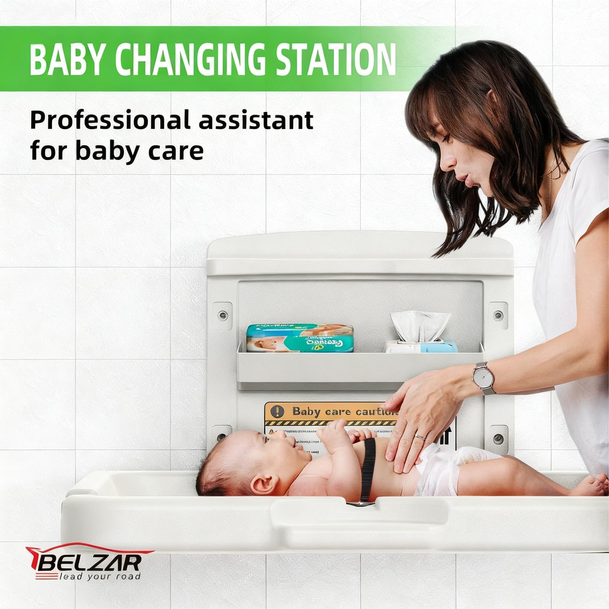 BELZAR changing table showing one-hand operation for quick use.