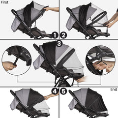 Bemece universal-fit mosquito net stays snug on most strollers during travel.
