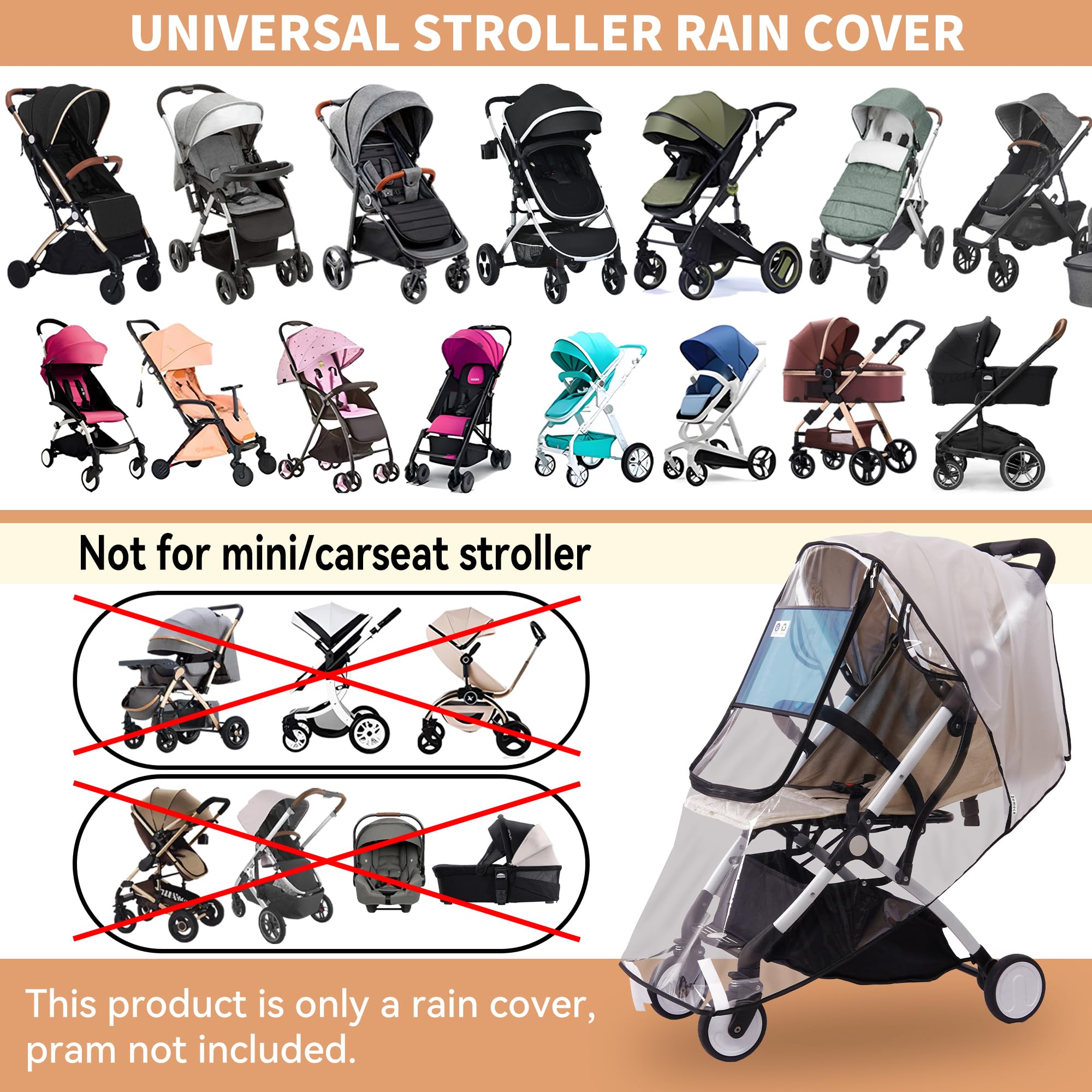 Bemece front Velcro attachment secures the rain cover to the stroller