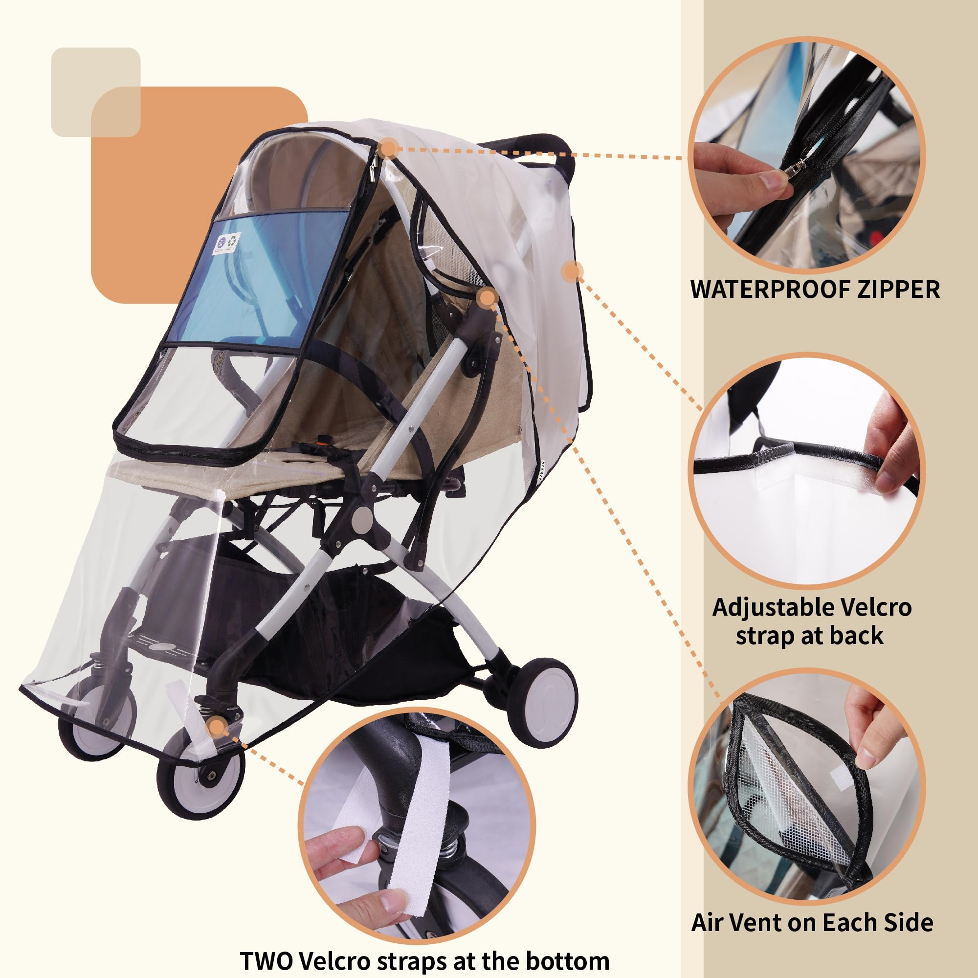 Bemece windproof and waterproof stroller cover protects against rain and snow