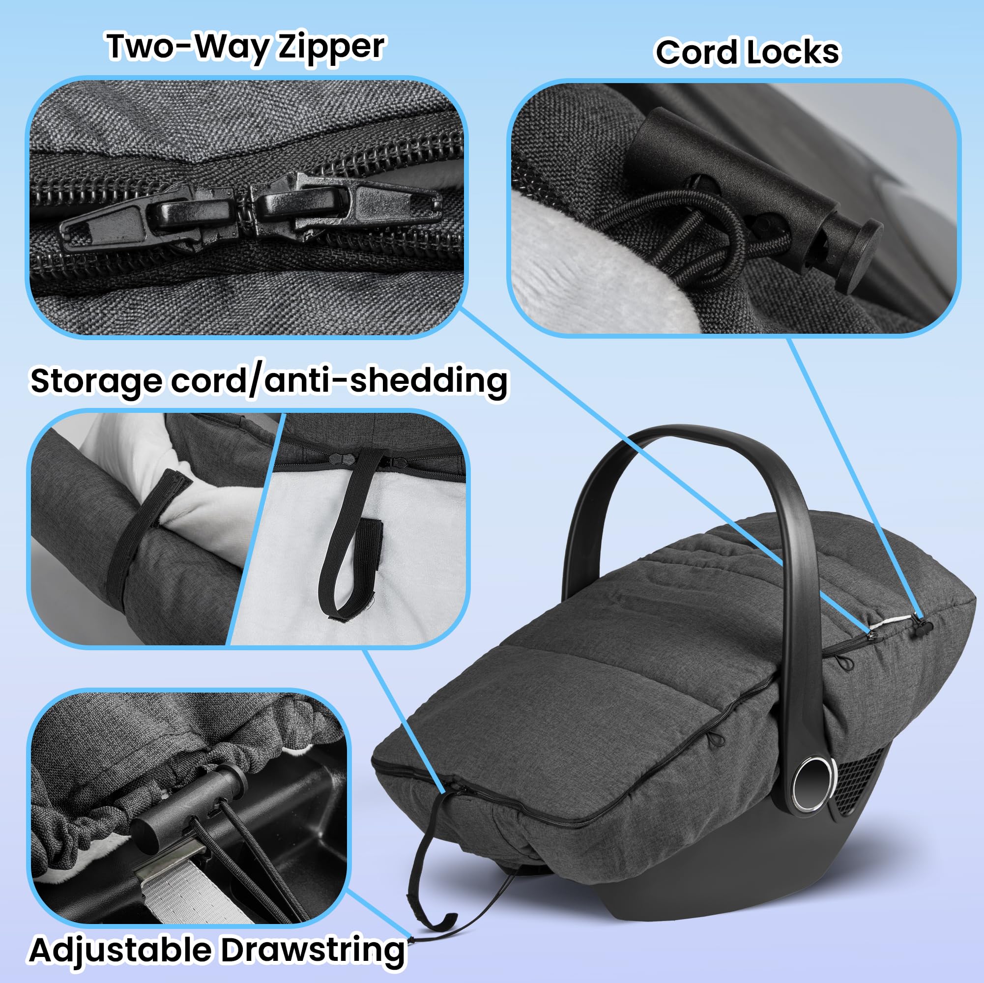 bemece cover fits standard carrycots with elastic drawcord for a secure fit.