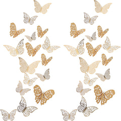 Bememo three sizes 3D butterfly stickers for dynamic wall decor in gold finish.