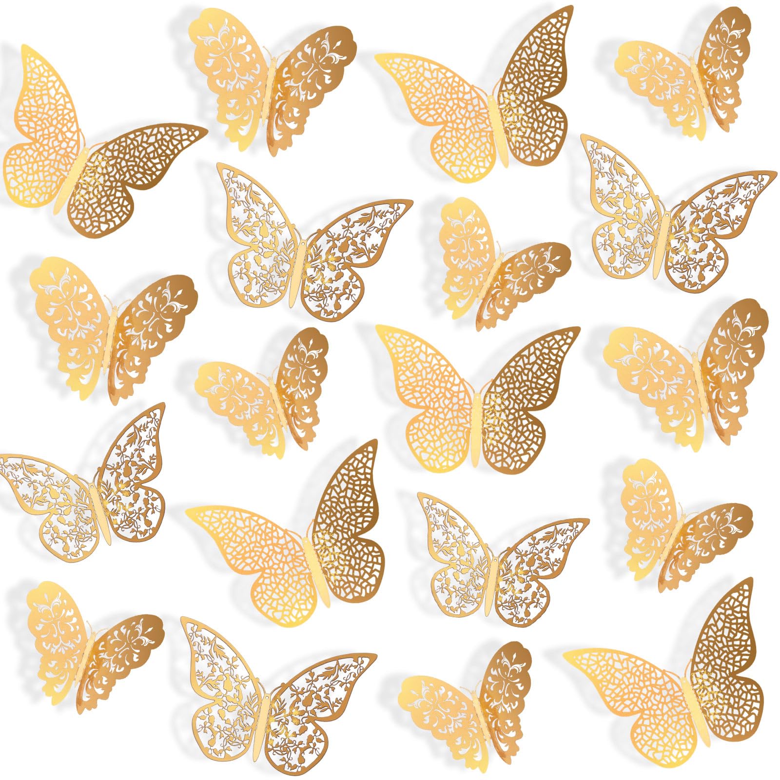Bememo 72-piece 3D butterfly wall decals in gold add elegant decor to any room.