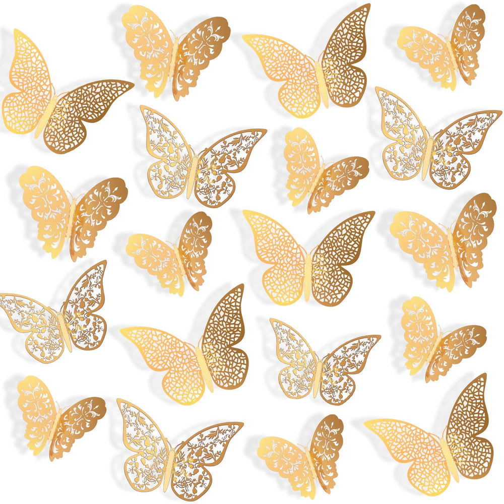 Bememo 72-piece 3D butterfly wall decals in gold add elegant decor to any room.