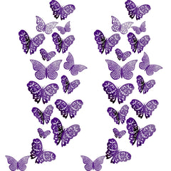 Bememo purple 3D butterfly wall stickers collection with shimmering finish on a wall.