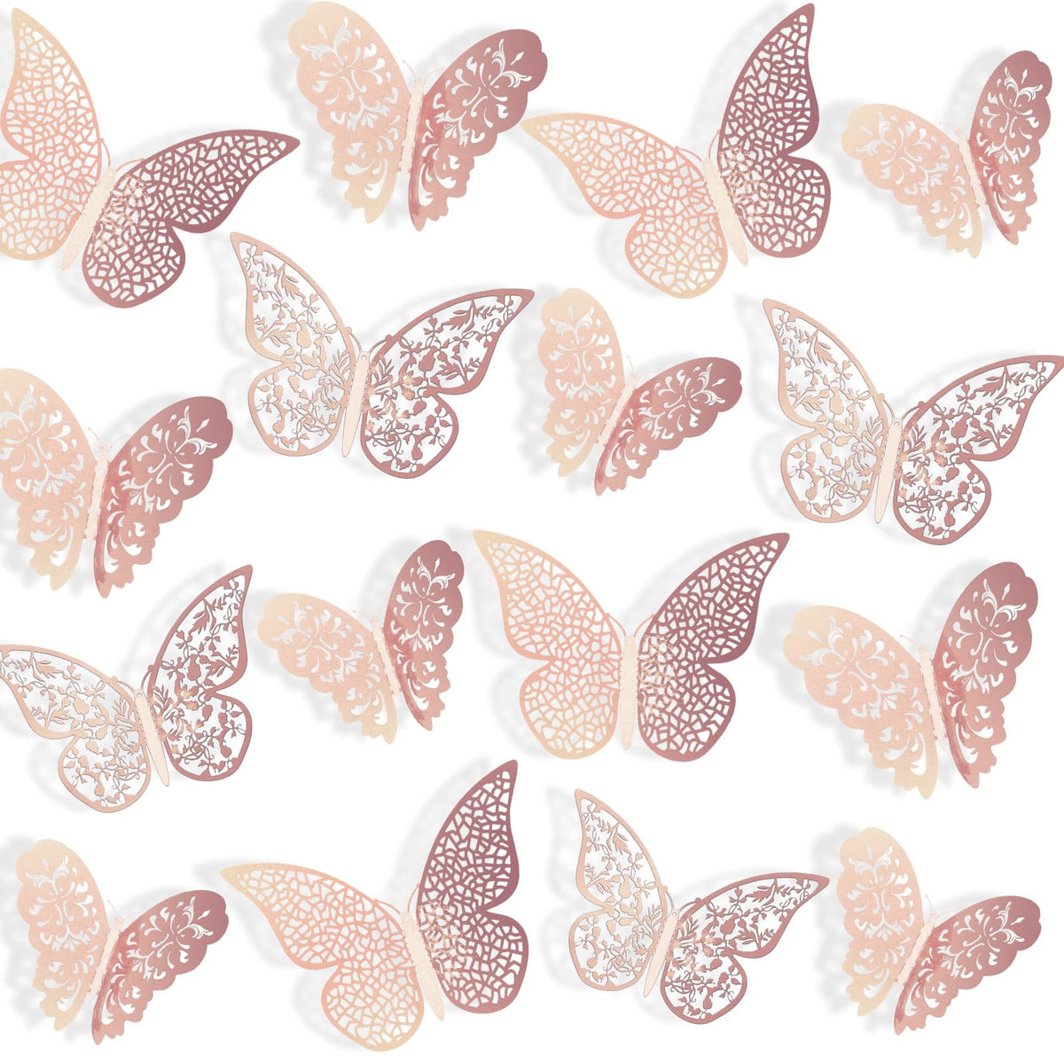 Bememo rose gold 3D butterfly decal set on wall adds shimmer and charm.