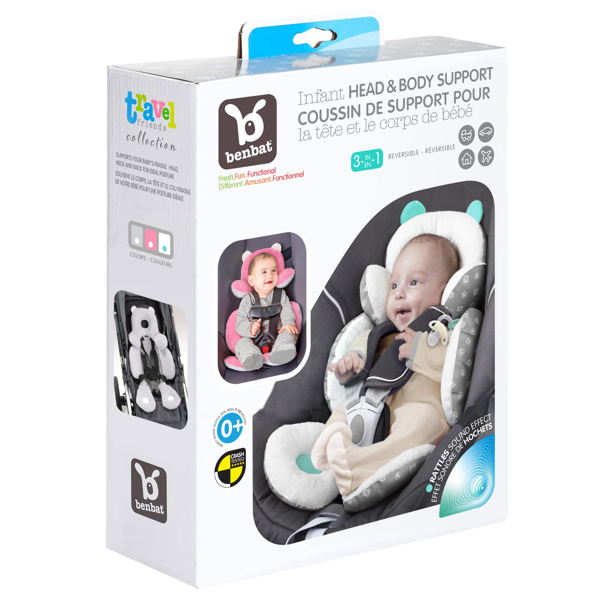 BENBAT pillow with detachable head piece adapts as baby grows.