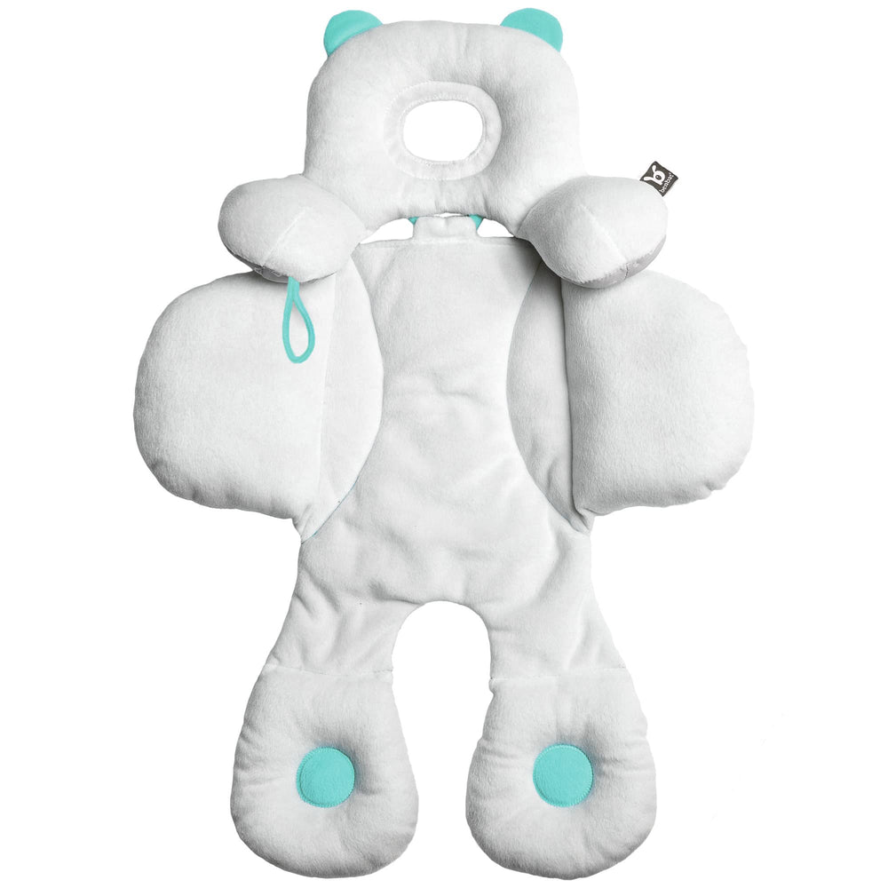 BENBAT Total Body Support Pillow demonstrates ergonomic design for secure infant seat positioning.