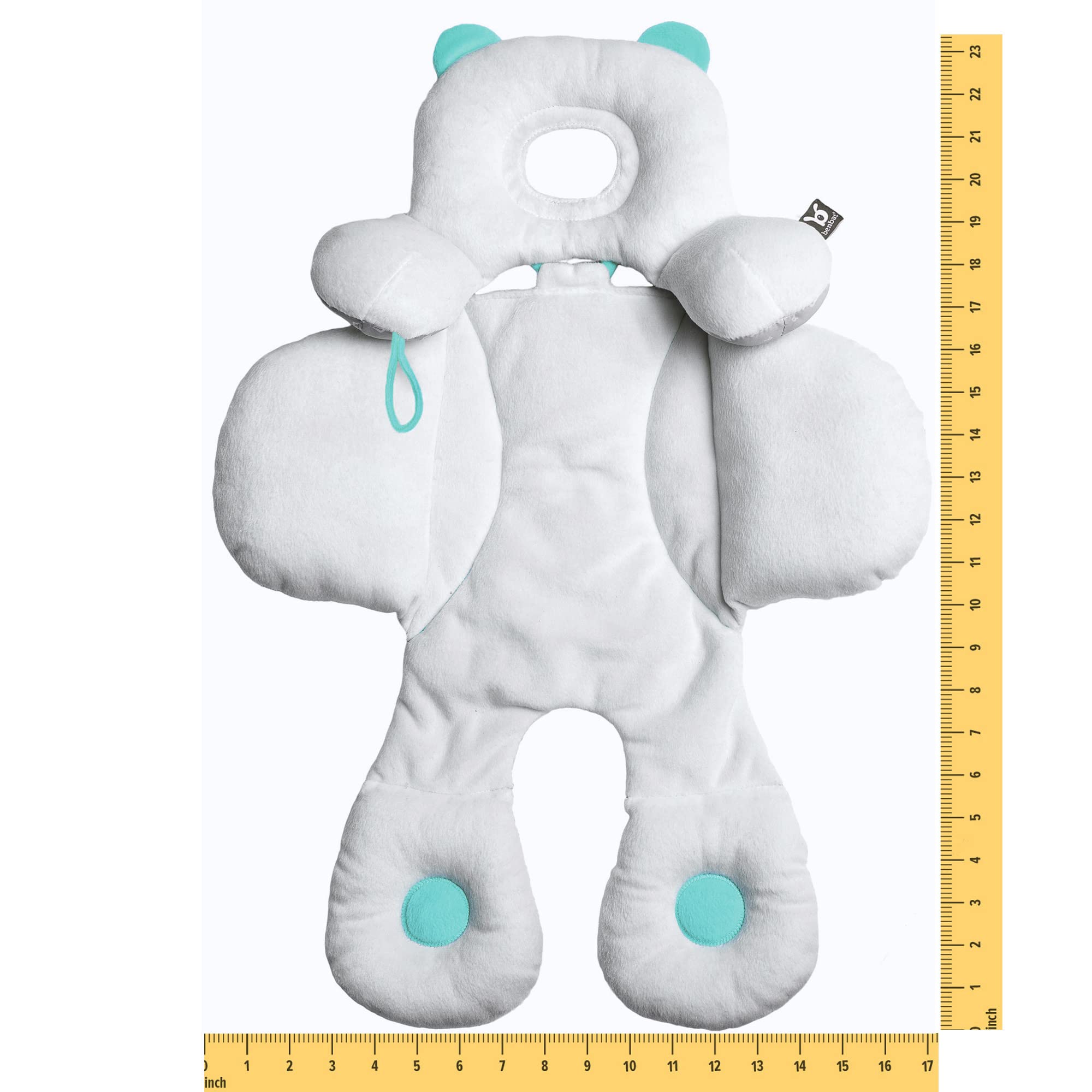 BENBAT Total Body Support Pillow features hidden foot rattles to entertain baby.