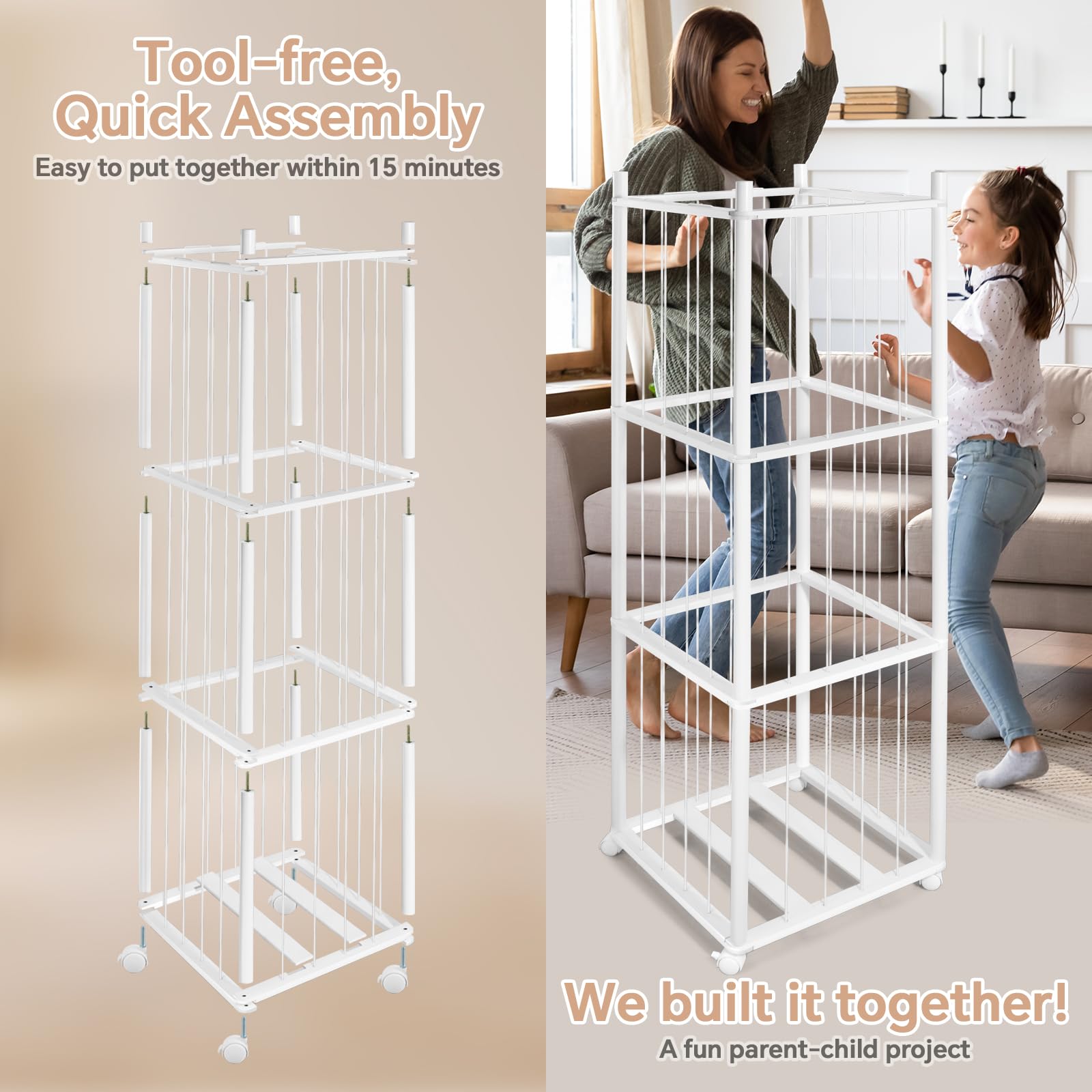 Space-saving design creates room while keeping toys neatly stored.