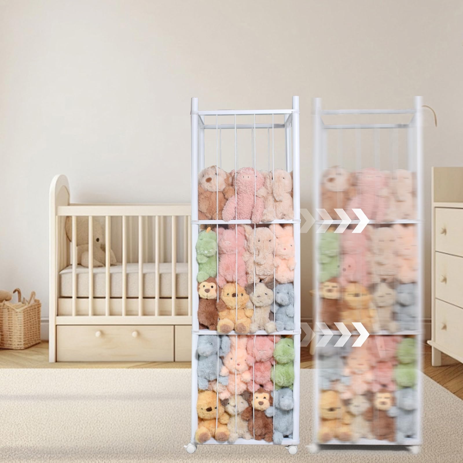 Sturdy BENCHRY wooden frame with steel screws for stable toy storage.
