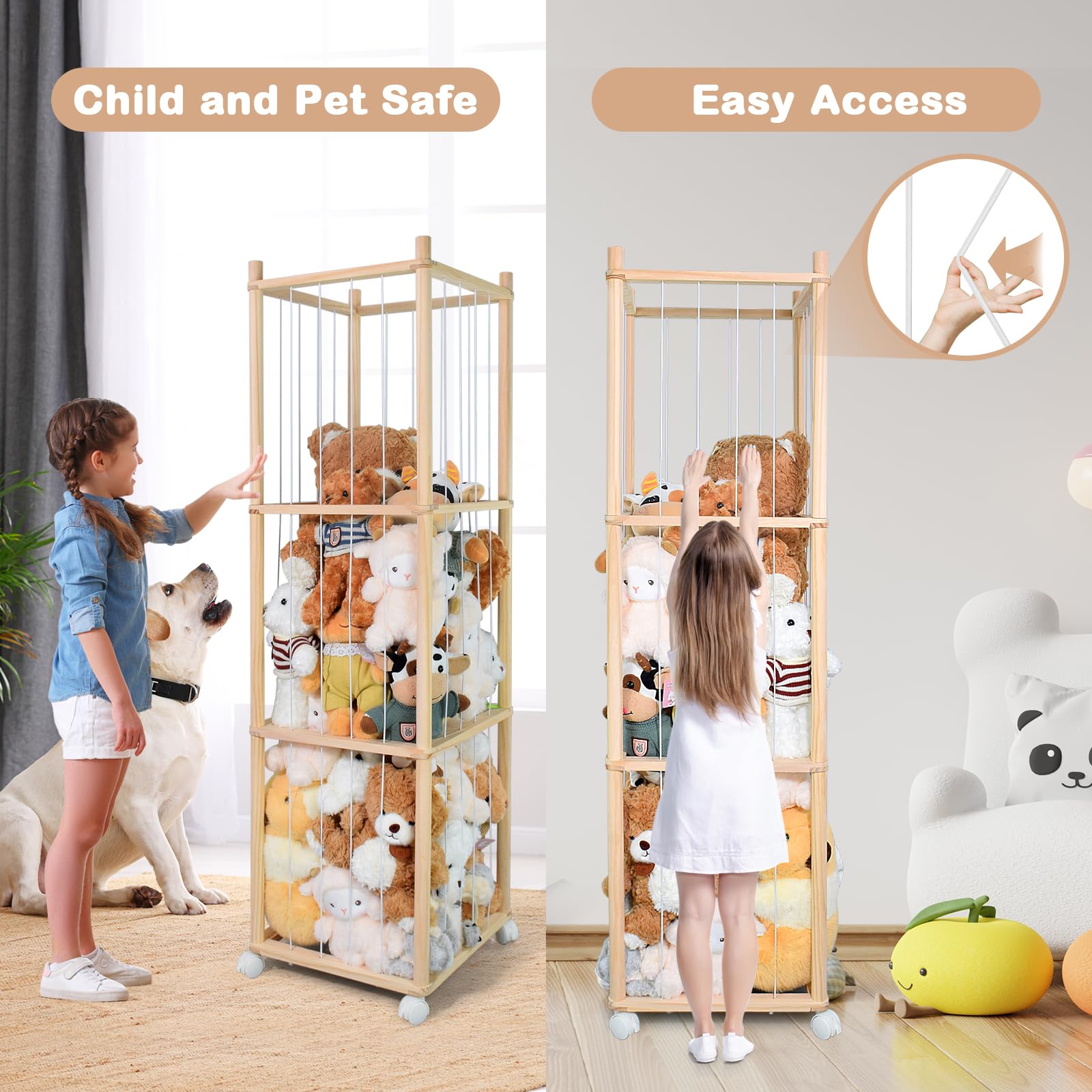 BENCHRY stuffed animal zoo with wheels enables easy rearrangement.