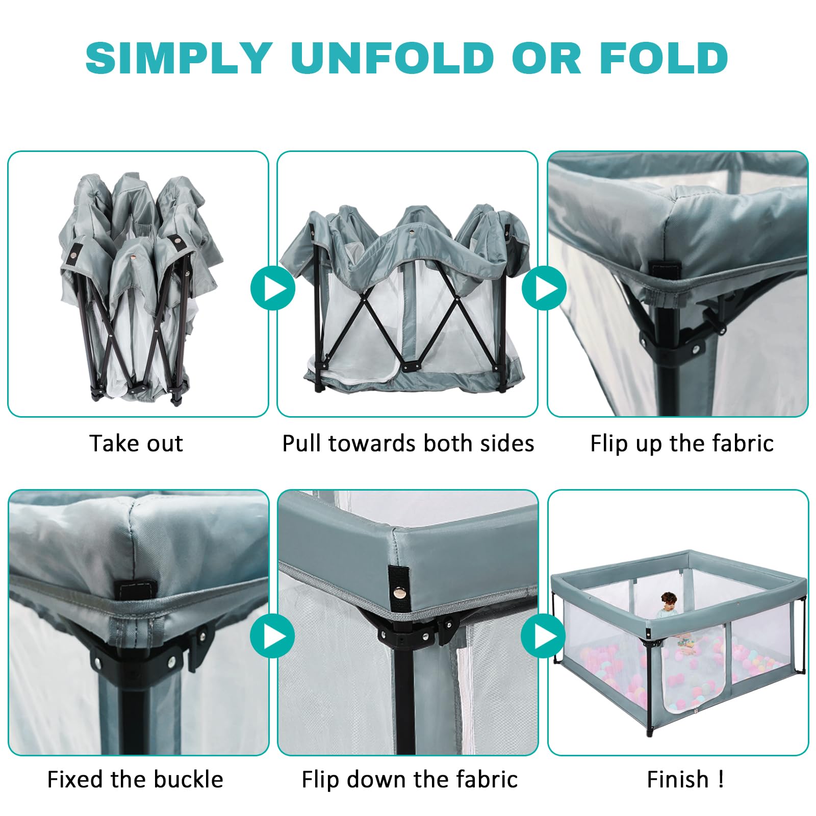 Bend River playpen with 360-degree mesh walls for full visibility.