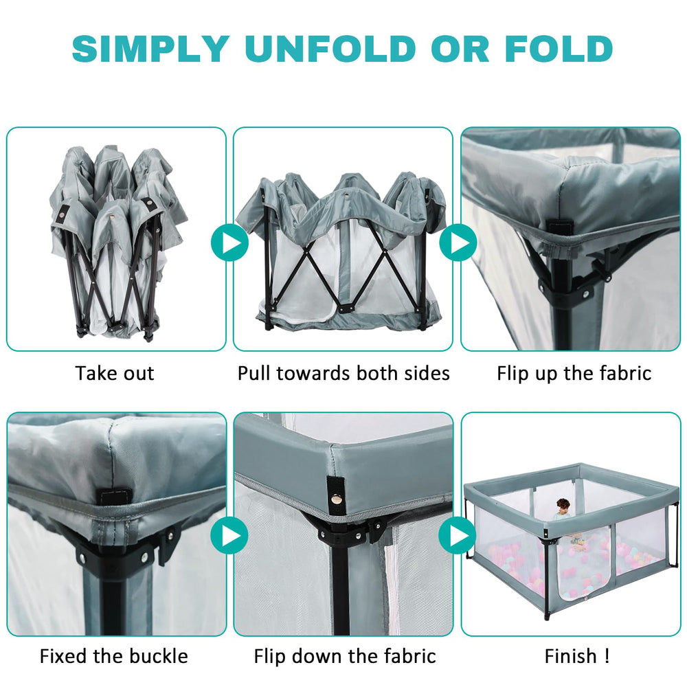 Bend River playpen with 360-degree mesh walls for full visibility.
