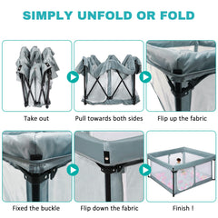Bend River playpen with 360-degree mesh walls for full visibility.