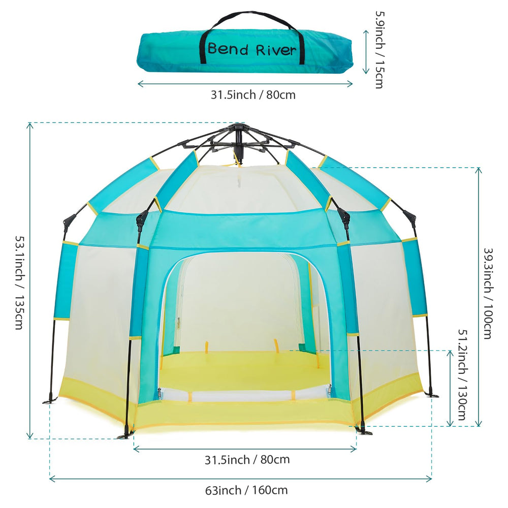 Bend River portable baby beach tent enables quick setup on travels.