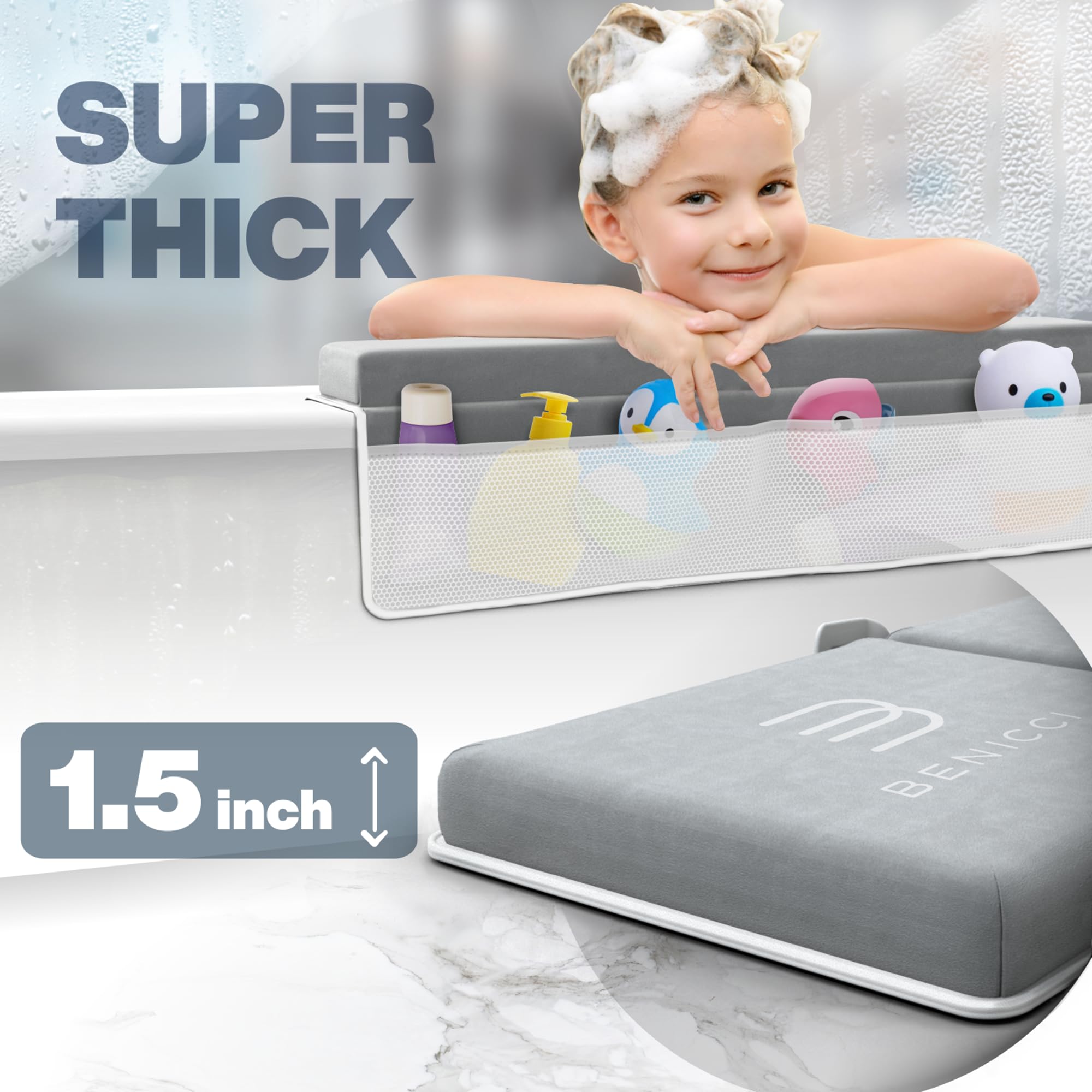 Benicci bath mat features easy-clean surface for quick maintenance after baths.