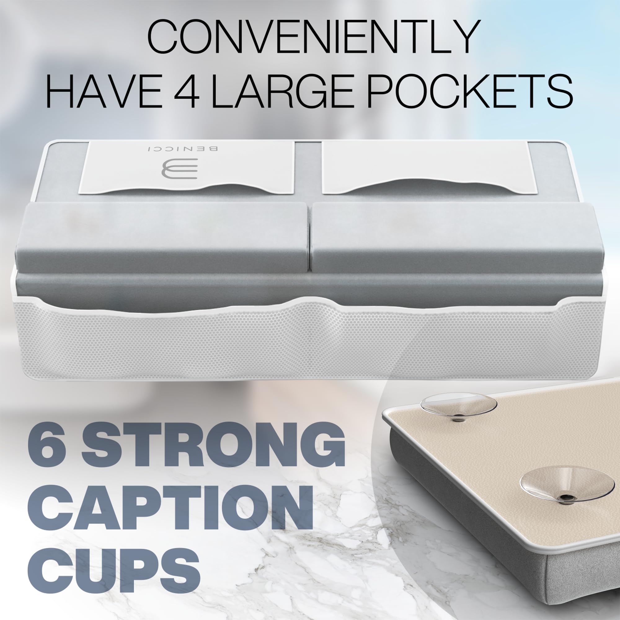 Benicci foldable bath seat folds neatly for compact storage between uses.
