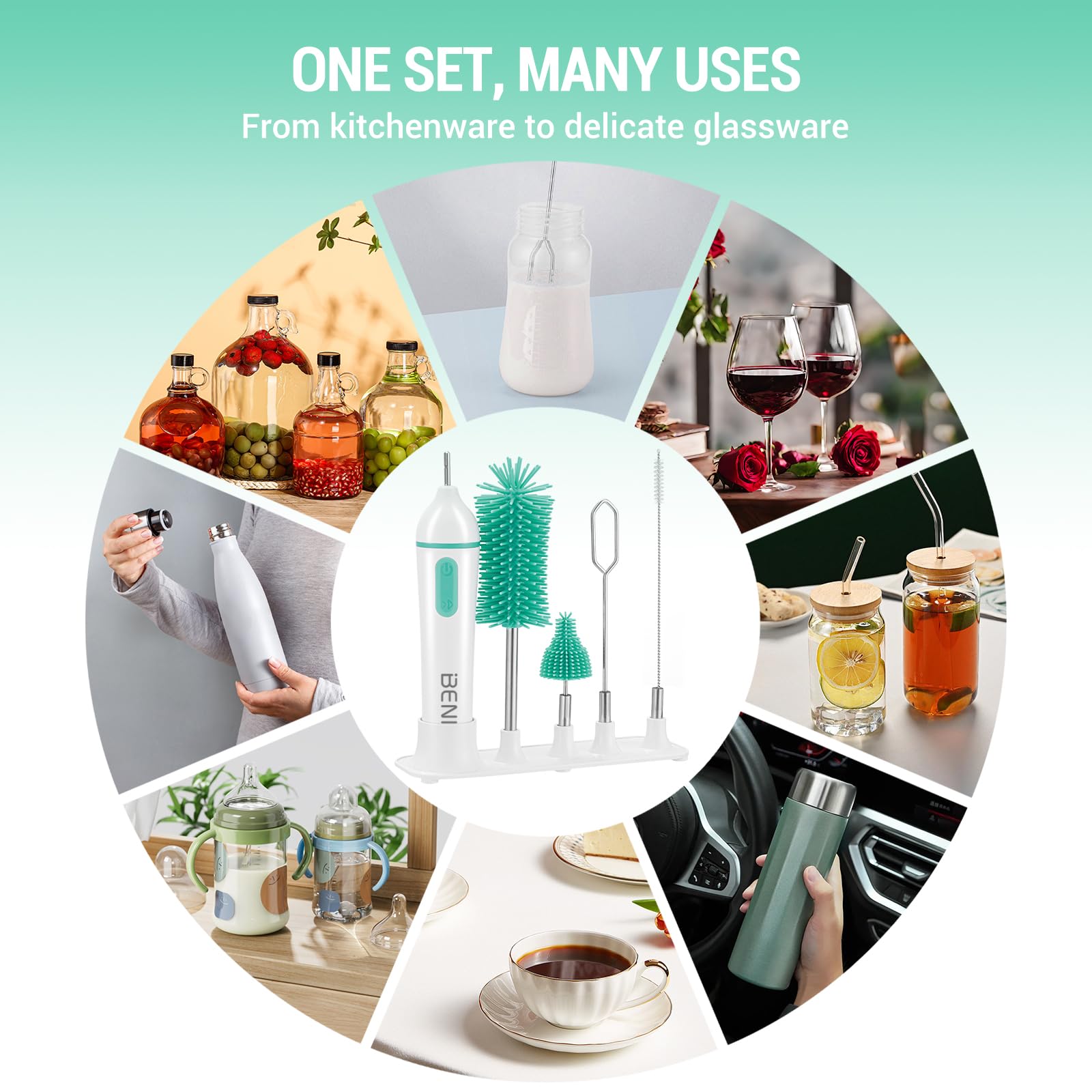 Benifi BPA-free silicone brush heads for gentle, safe cleaning.