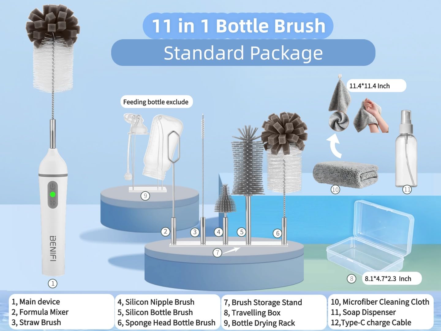 Benifi Electric Bottle Cleaner Pro assembled, showcasing 11-in-1 versatility.