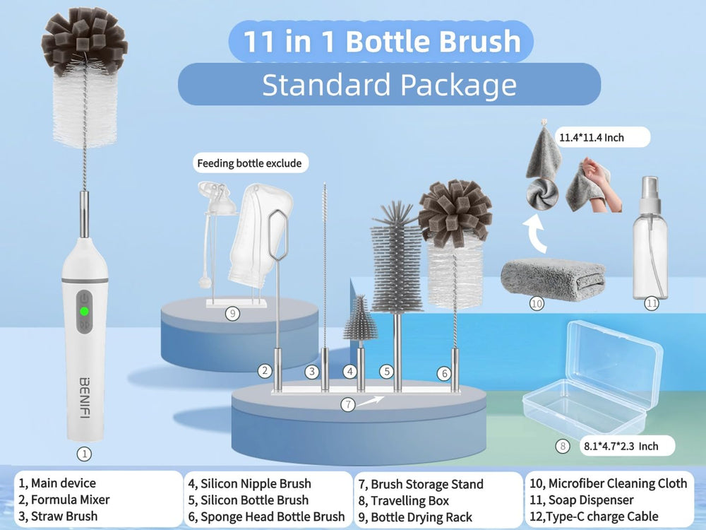Benifi Electric Bottle Cleaner Pro assembled, showcasing 11-in-1 versatility.