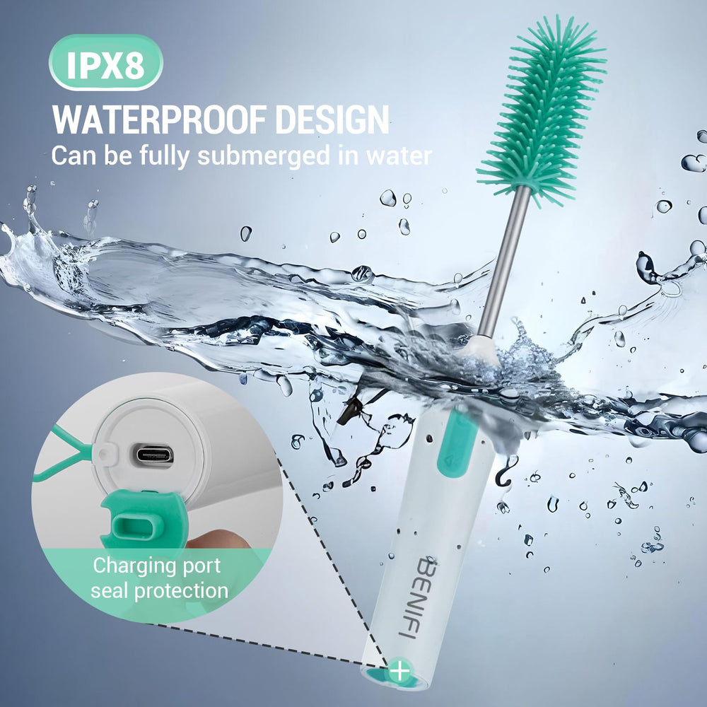 Benifi fully waterproof bottle brush resists splashes during cleaning sessions.
