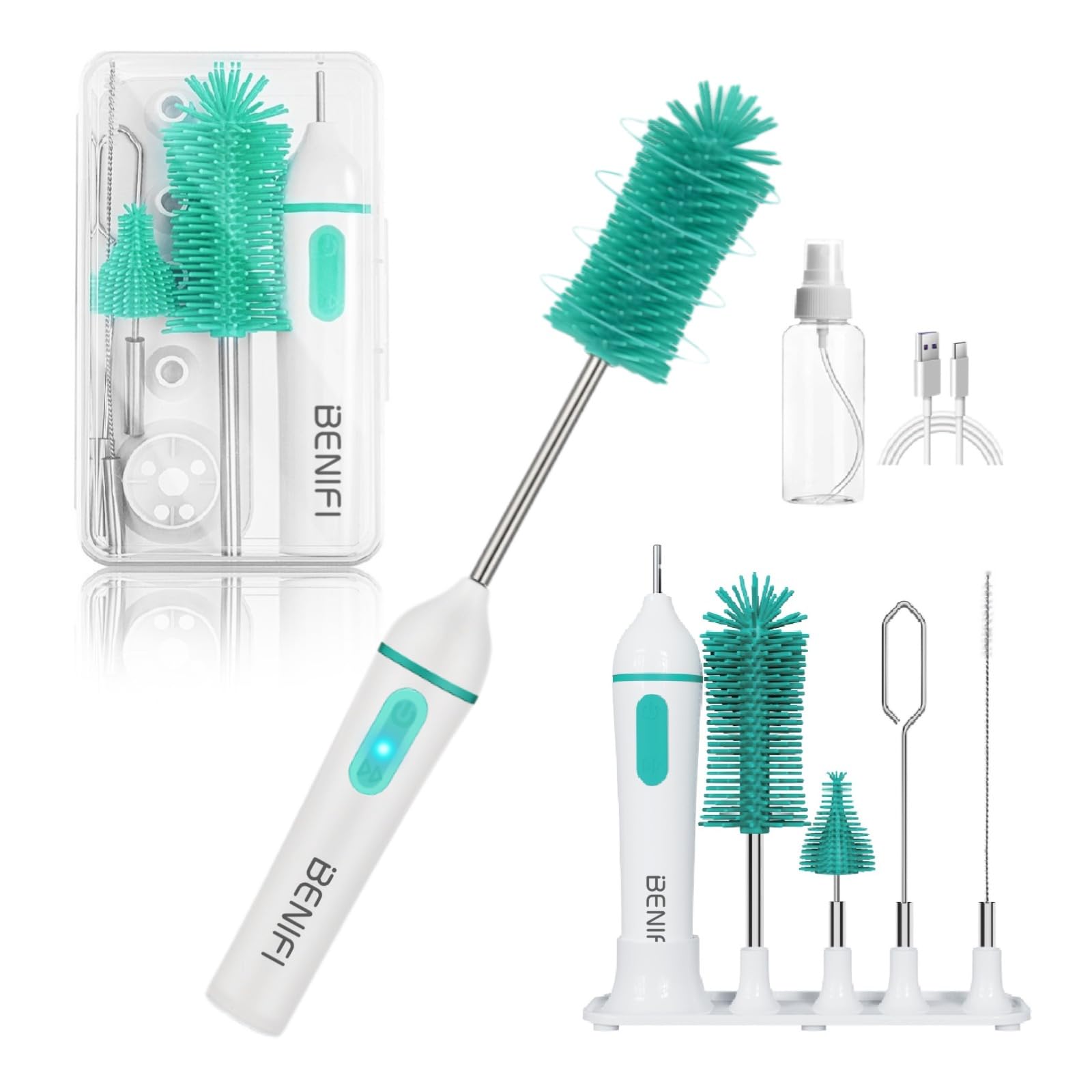 Benifi travelling electric bottle brush cleaner demonstrating travel-friendly design for spotless bottles.