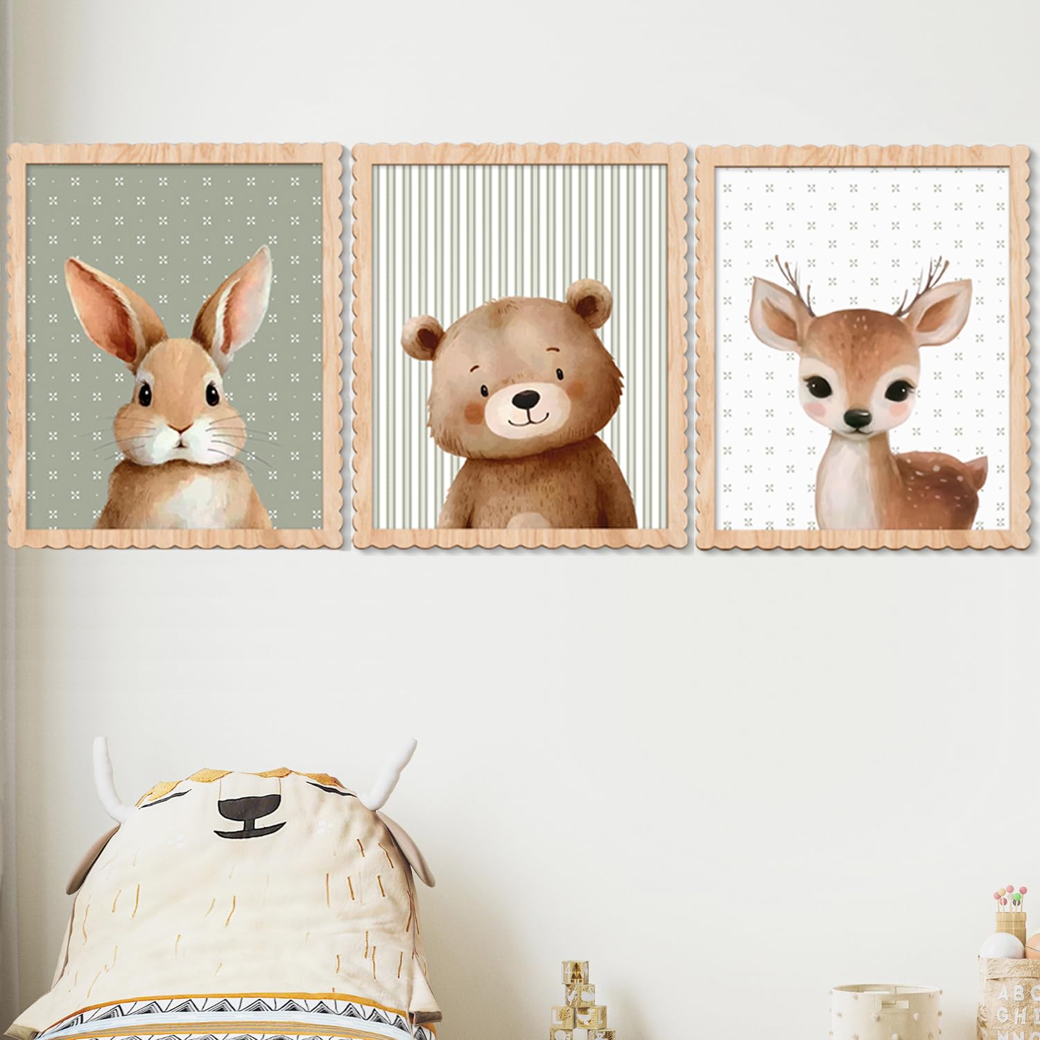 Benlarky rabbit print in a wooden frame for a cozy nursery wall
