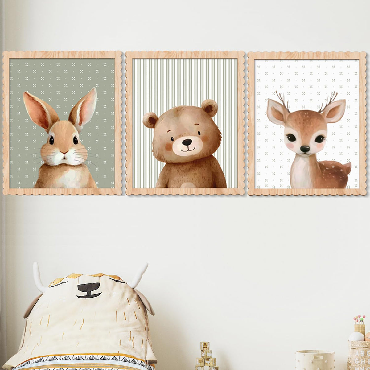 Benlarky rabbit print in a wooden frame for a cozy nursery wall