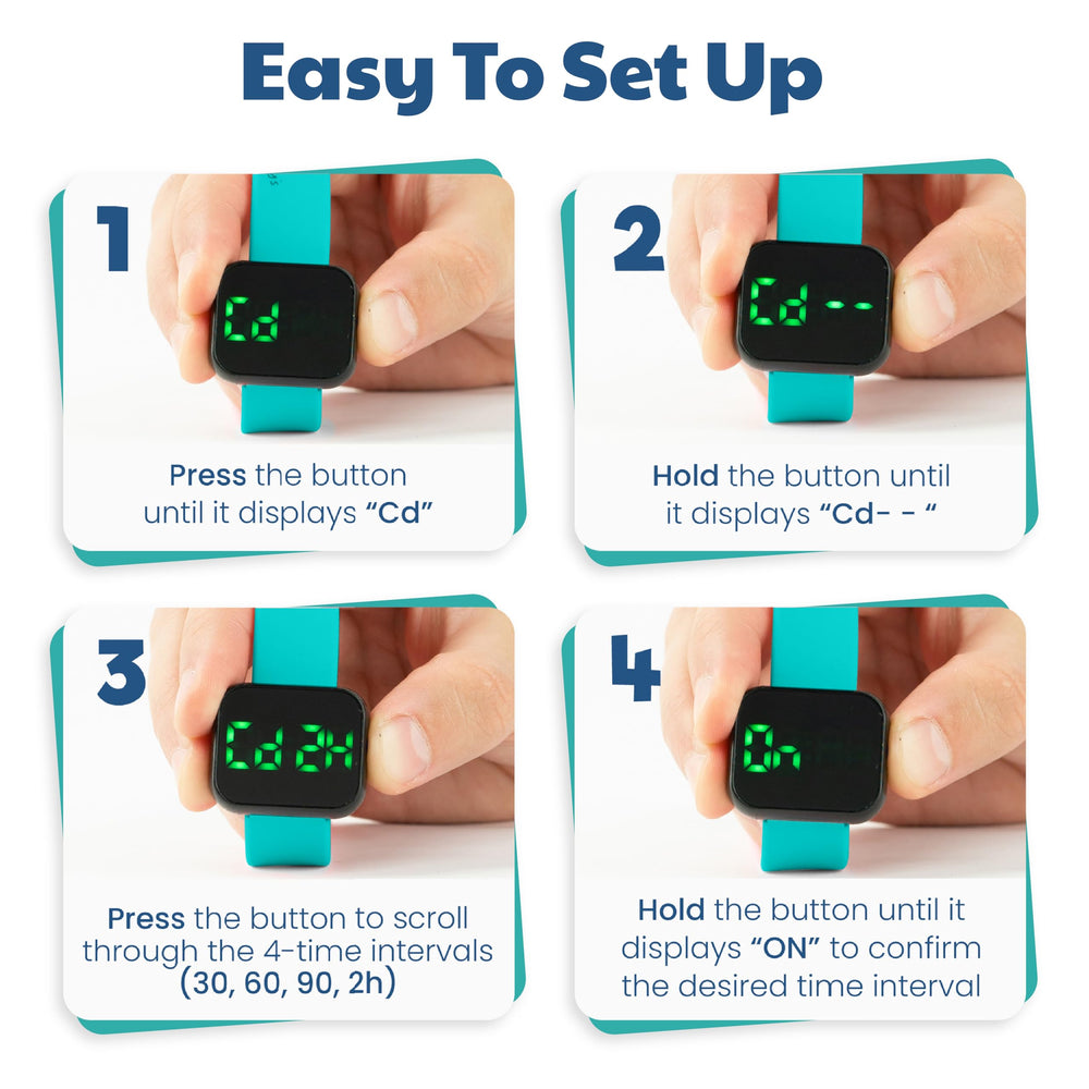 Turquoise potty training kit with watch and board book for home or travel