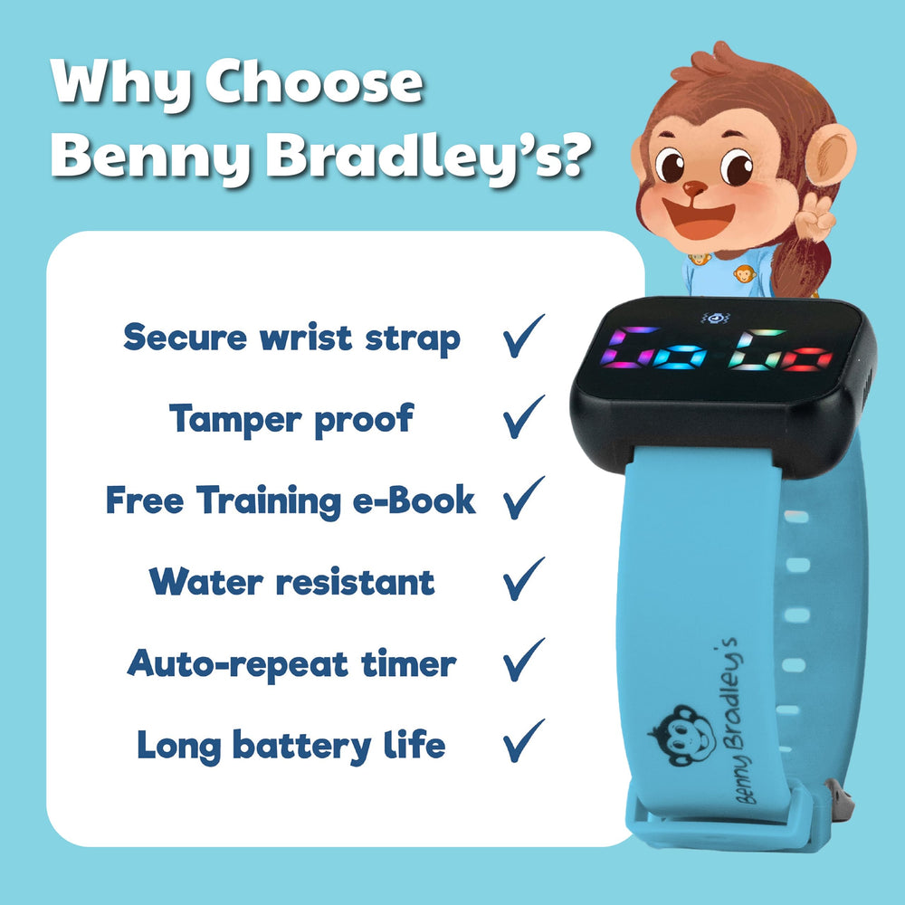 Benny Bradley's Potty Watch V2 secure buckle, reliable for active play