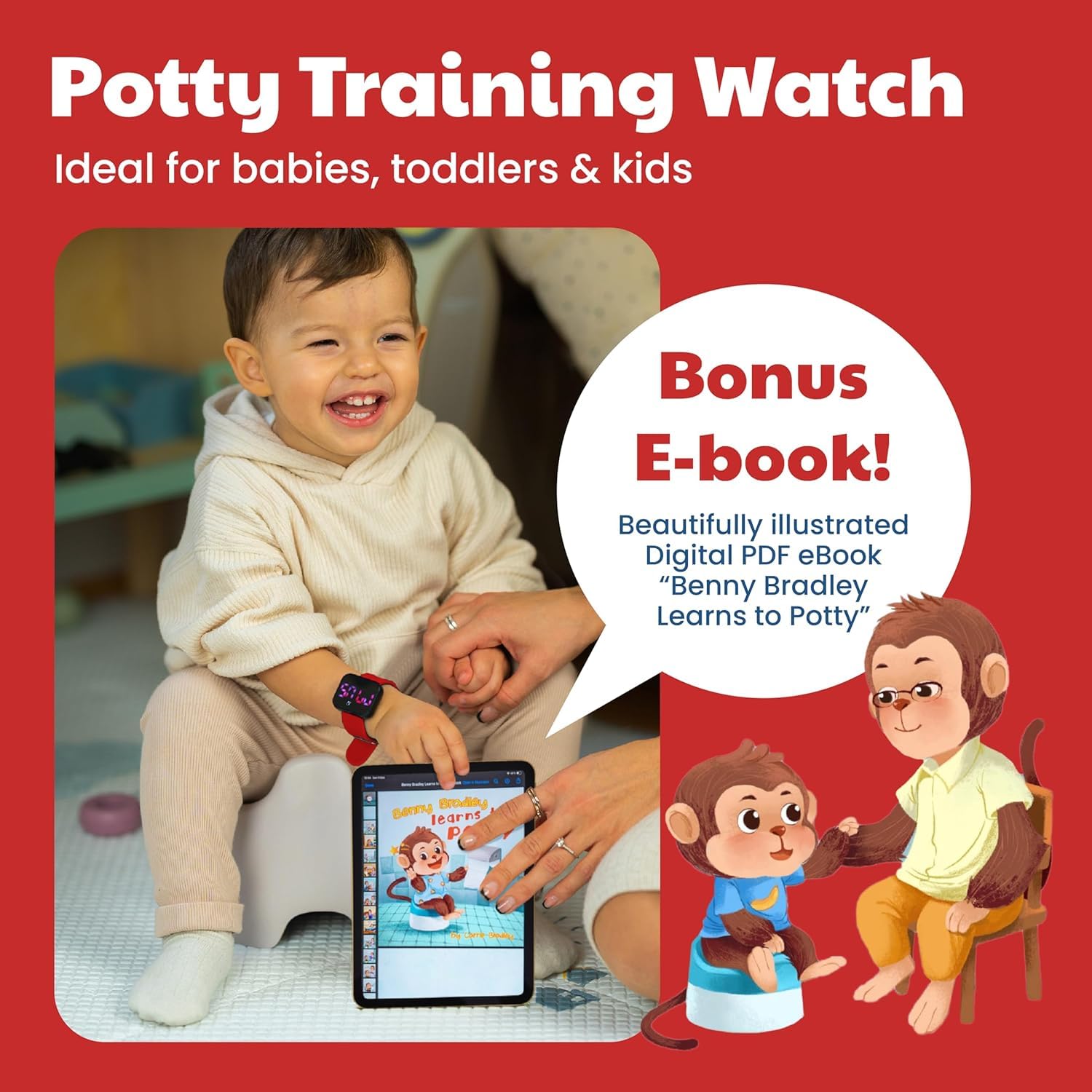Benny Bradley's Potty Watch V4 water resistance lets kids wash hands without removing the watch.