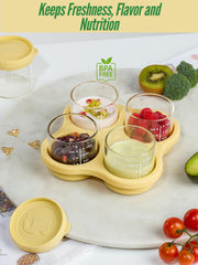 Engraved measurement marks on Benny Bunny glass jars for easy portion control.