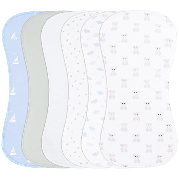 Benoxine 2-in-1 burp cloths and bibs, six-pack, keeps baby dry during feeds.