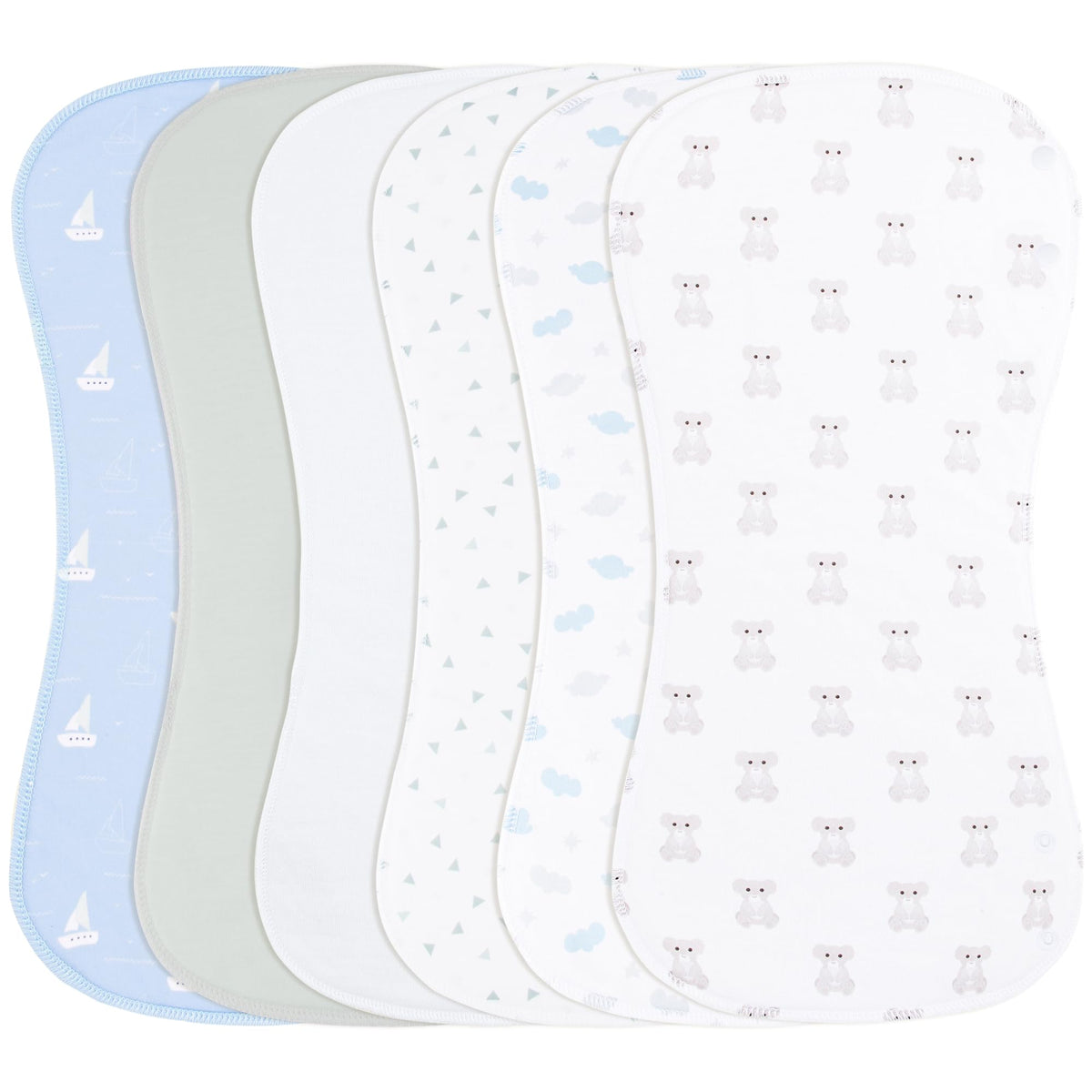 Benoxine 2-in-1 burp cloths and bibs, six-pack, keeps baby dry during feeds.