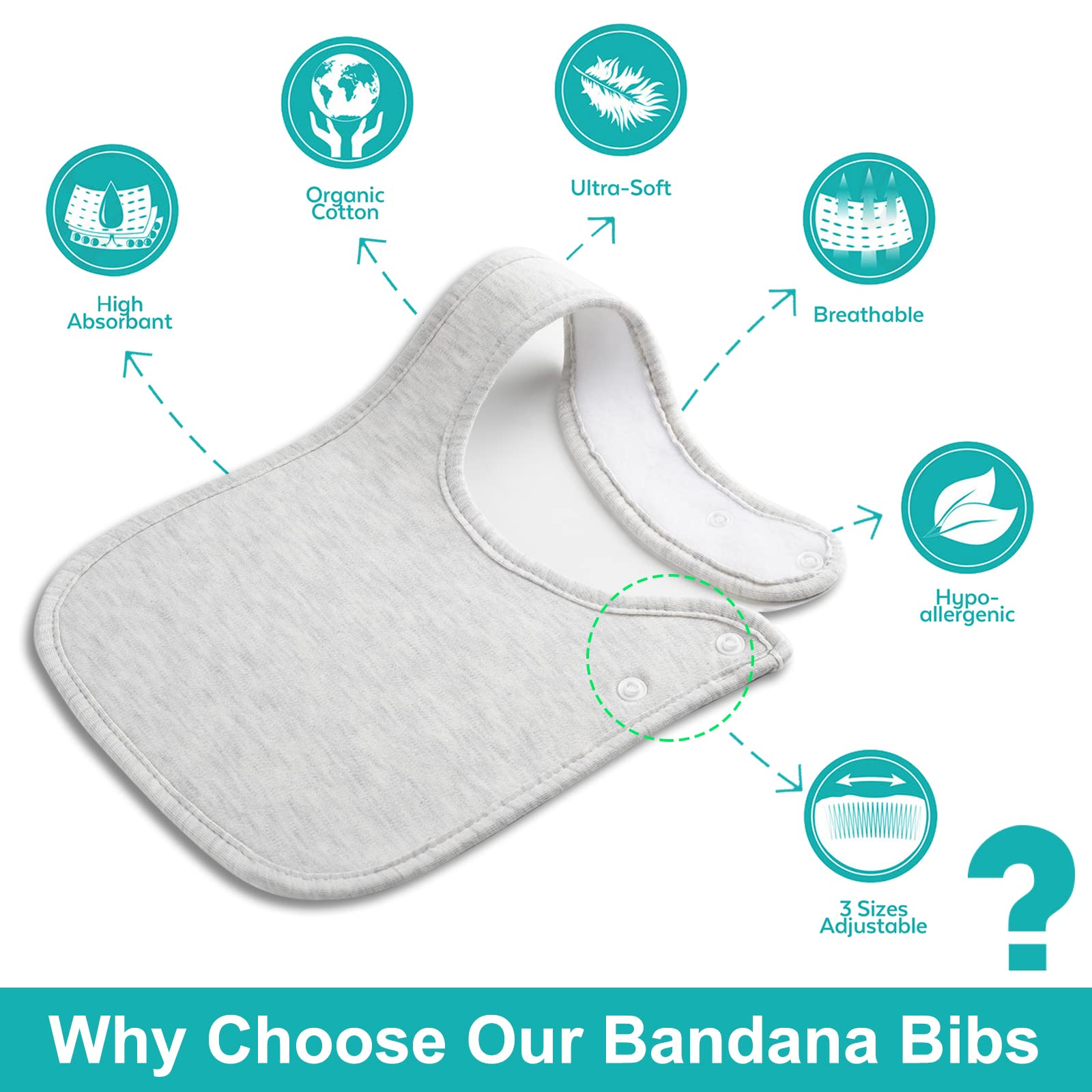 Benoxine 12-pack bandana bibs in neutral colors for daily wear.