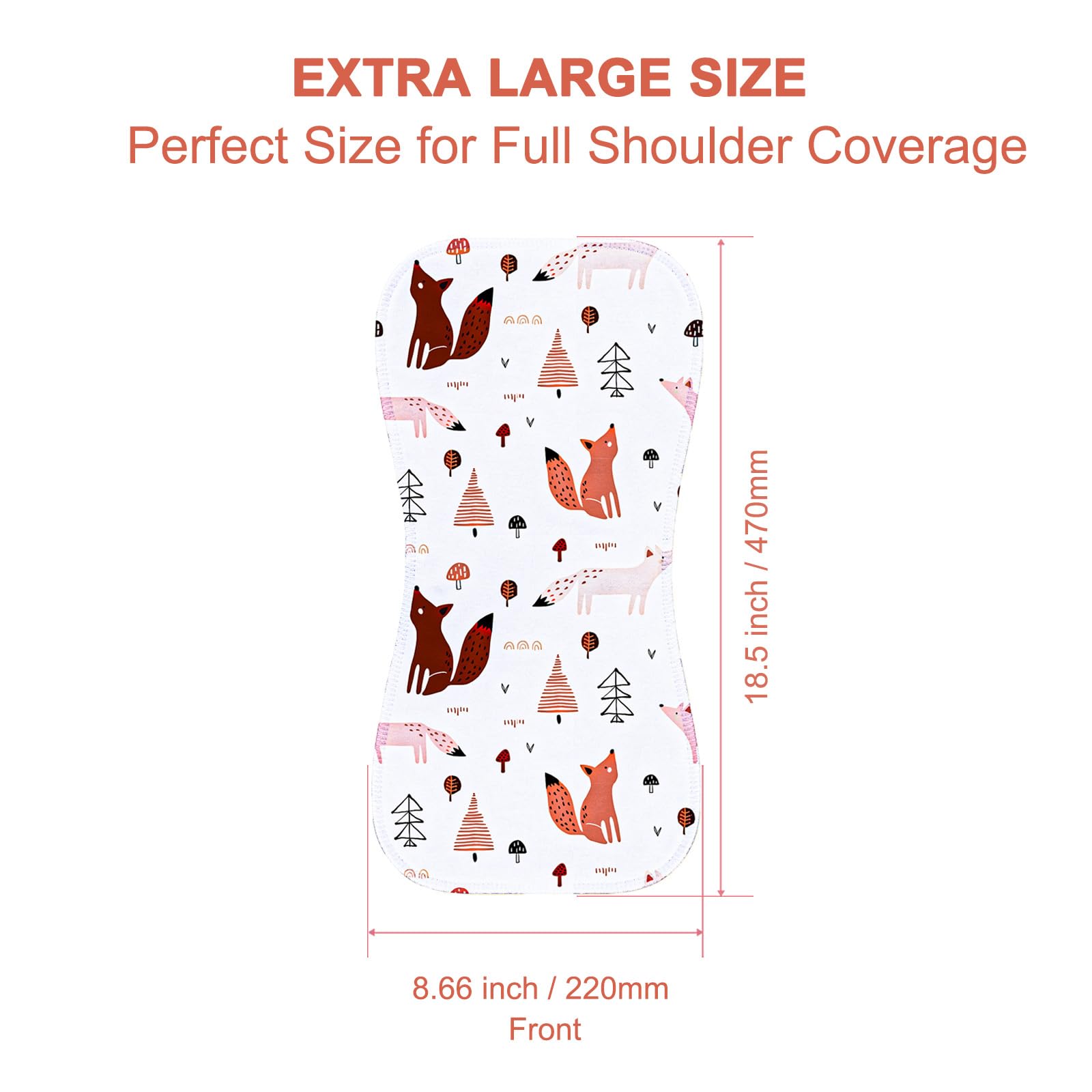Benoxine burp cloth with figure-8 shoulder coverage design.