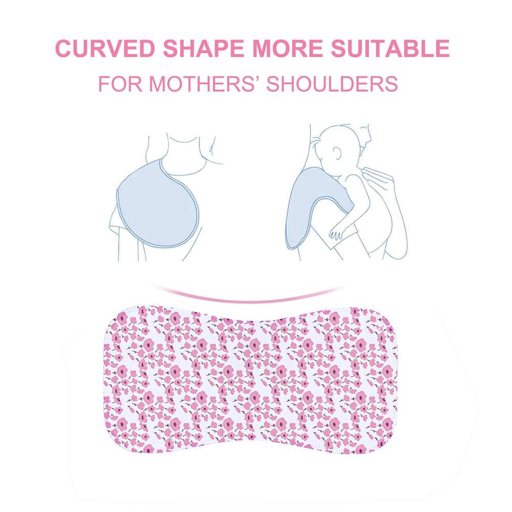 Benoxine burp cloth back features non-slip polyester fleece to stay in place.