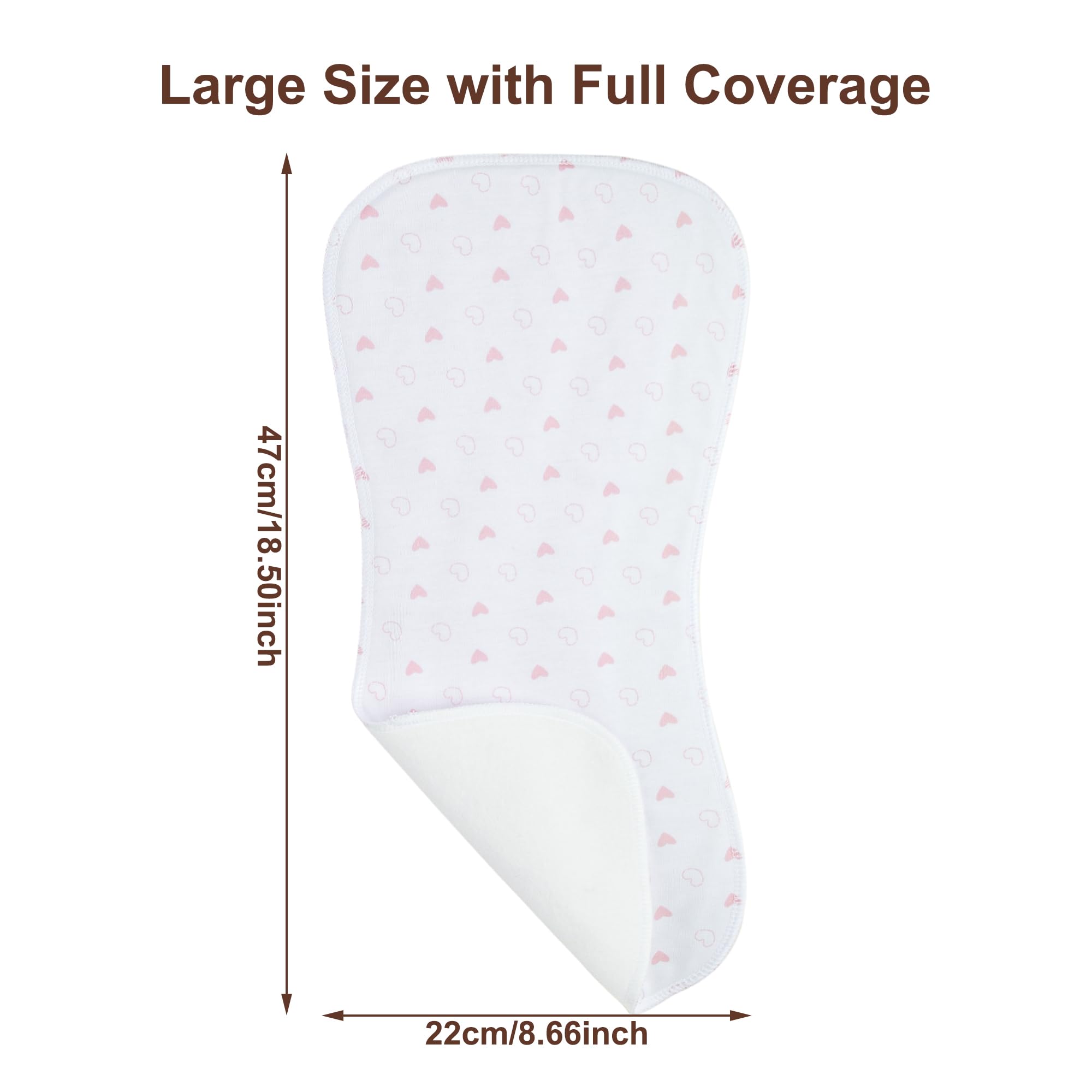 Benoxine burp cloths measure 18.5 by 8.7 inches for full coverage.
