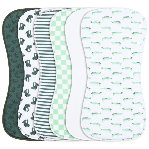Benoxine burp cloths 6-pack with colorful prints keeps outfits clean during spit-up.
