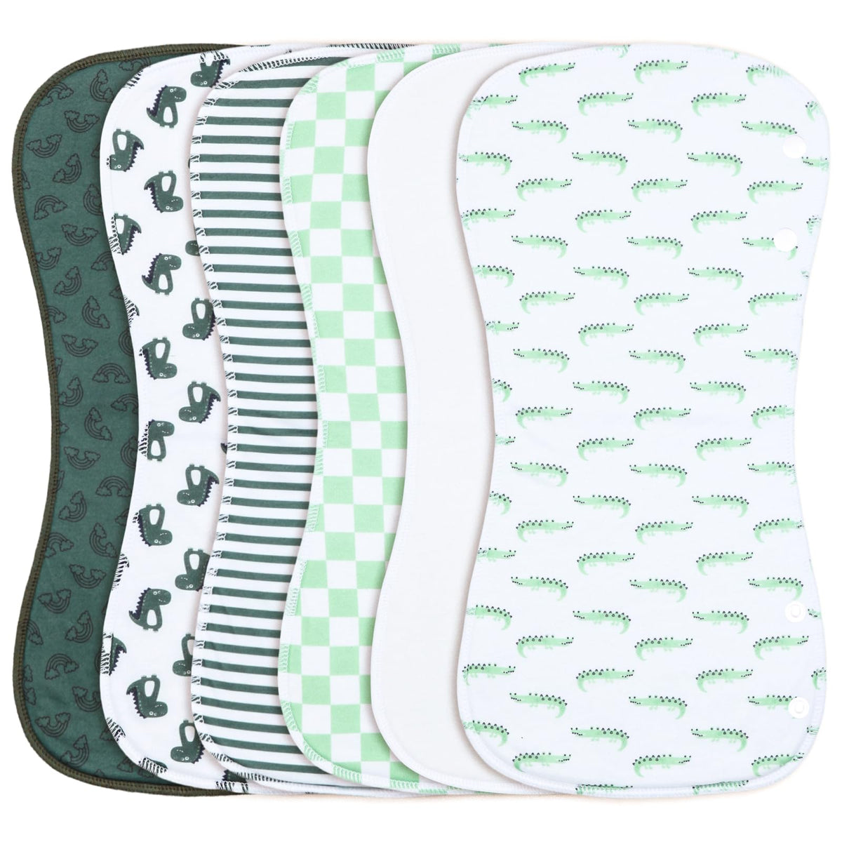 Benoxine burp cloths 6-pack with colorful prints keeps outfits clean during spit-up.