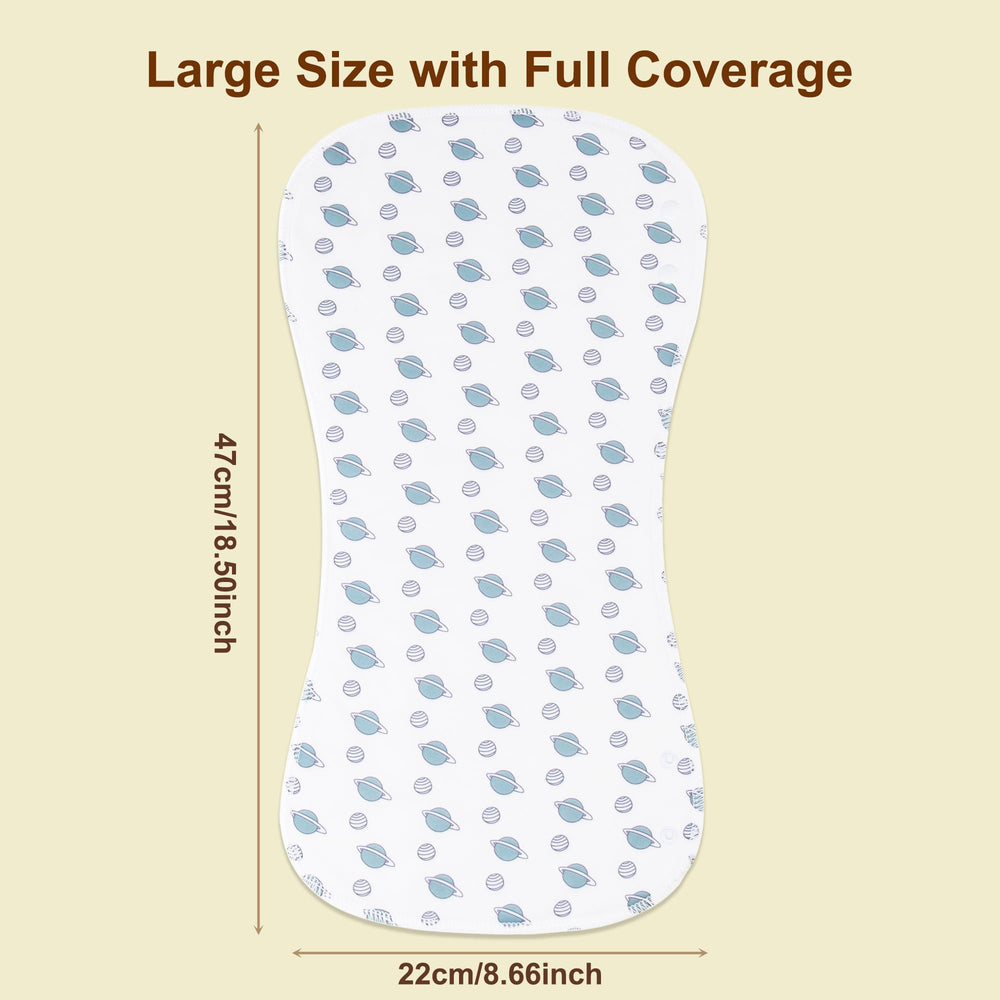 Benoxine burp cloths curved ergonomic shape for secure shoulder fit.