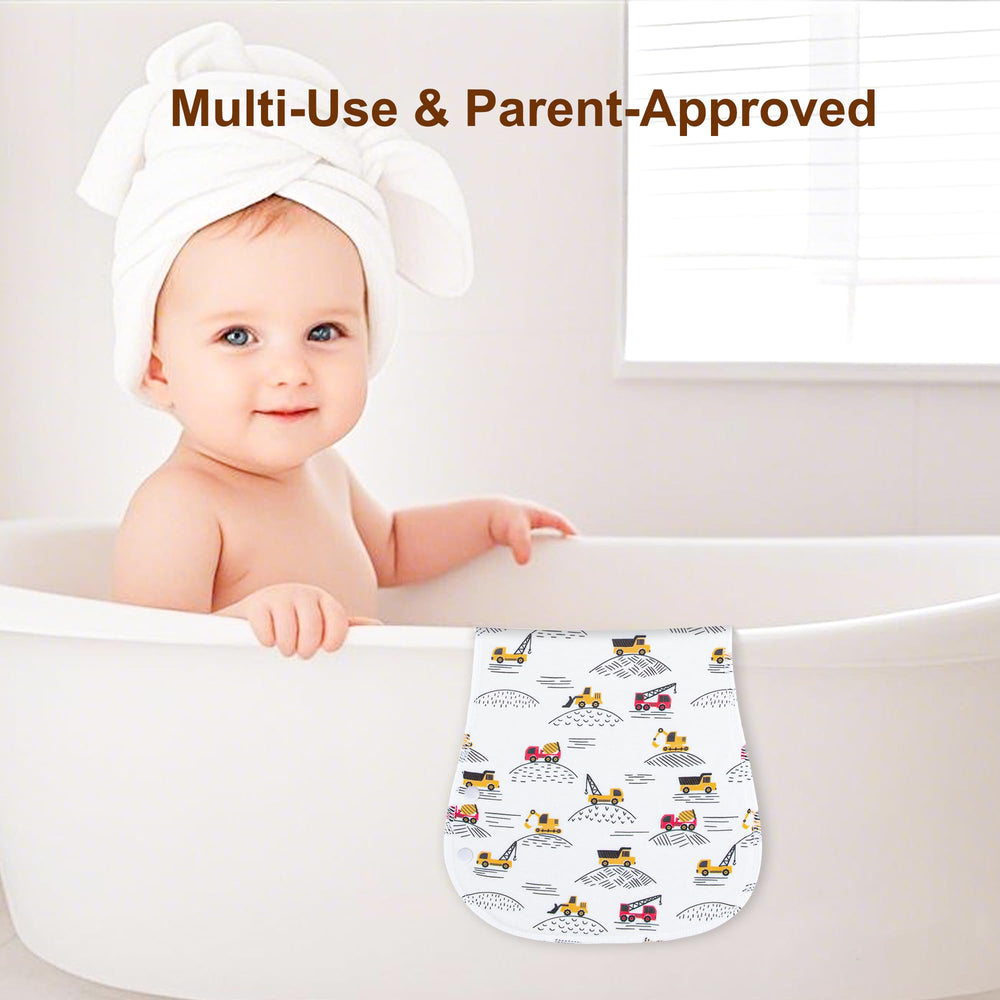 Benoxine burp cloth curved shoulder fit stays secure on the body.